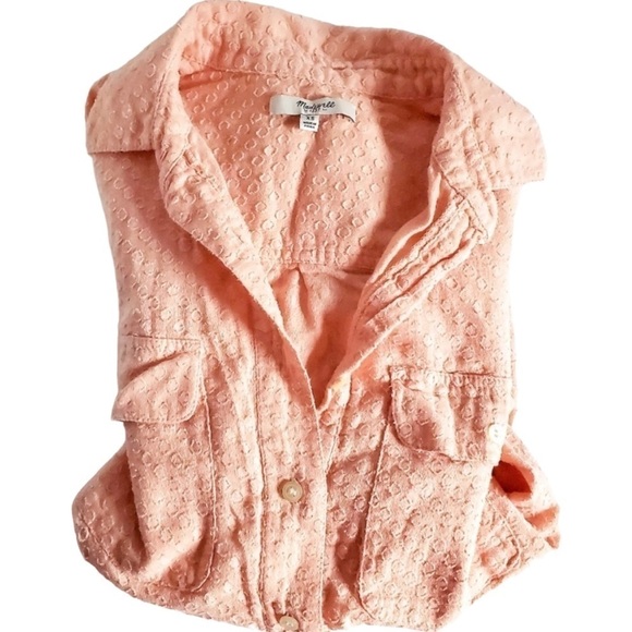 Madewell Peachy Coral Swiss Dot Popover 1/2 Button Up Blouse Size Extra Small - Picture 13 of 13